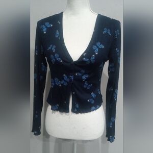 Women's Blue Butterfly Print Crop Top